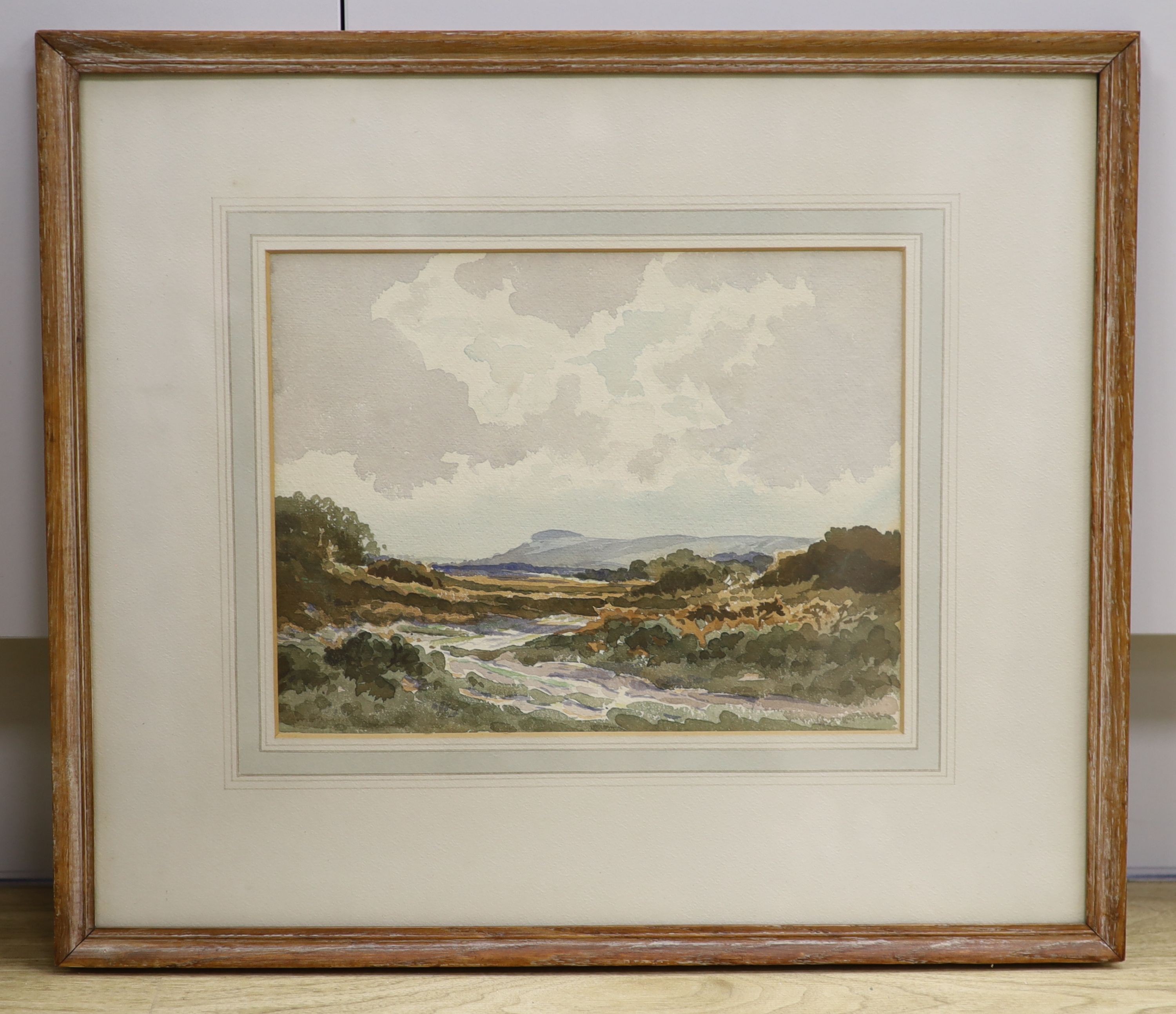 Edwin Harris (1891-1968), watercolour, ‘Chanctonbury from Wiggenholt Common’, label verso, 22 x 29cm 22cm x 28.5cm